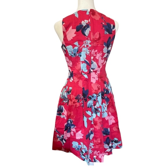 VINCE CAMUTO PINK SLEEVELESS FLORAL PRINT FIT AND FLARE MIDI COTTON DRESS 8 NEW - Picture 3 of 11